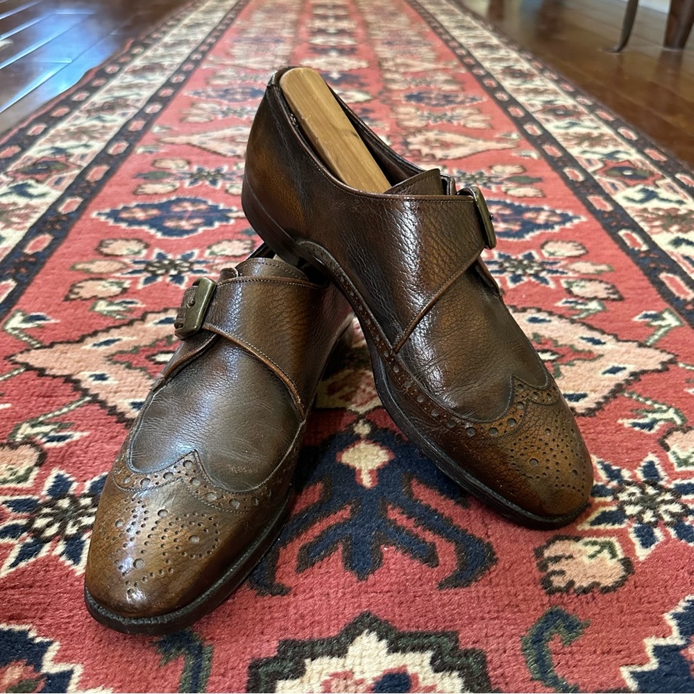 French Shriner Leather Monk Strap Shoes